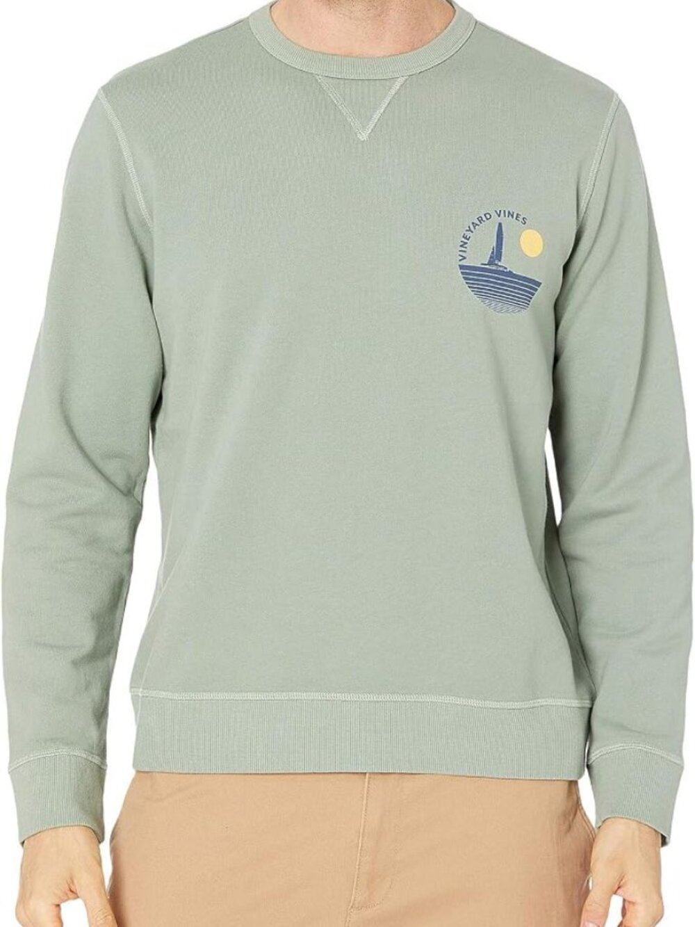 Vineyard Vines Woodhouse Garment Dyed Crew Sweatshirt Sage Olive (Medium)